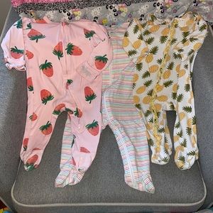 Bundle 3 Zipup Footie Pajamas Baby Sz 3-6 Months Mini Seahorse Gerber Pineapple